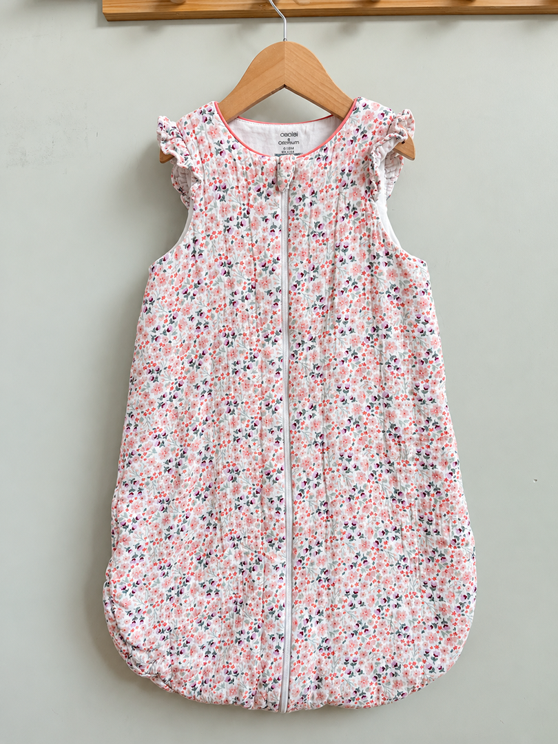 Gigoteuse gaz de coton fille Obaibi rose fleuri 6 mois 9 mois 12 mois mi-saison