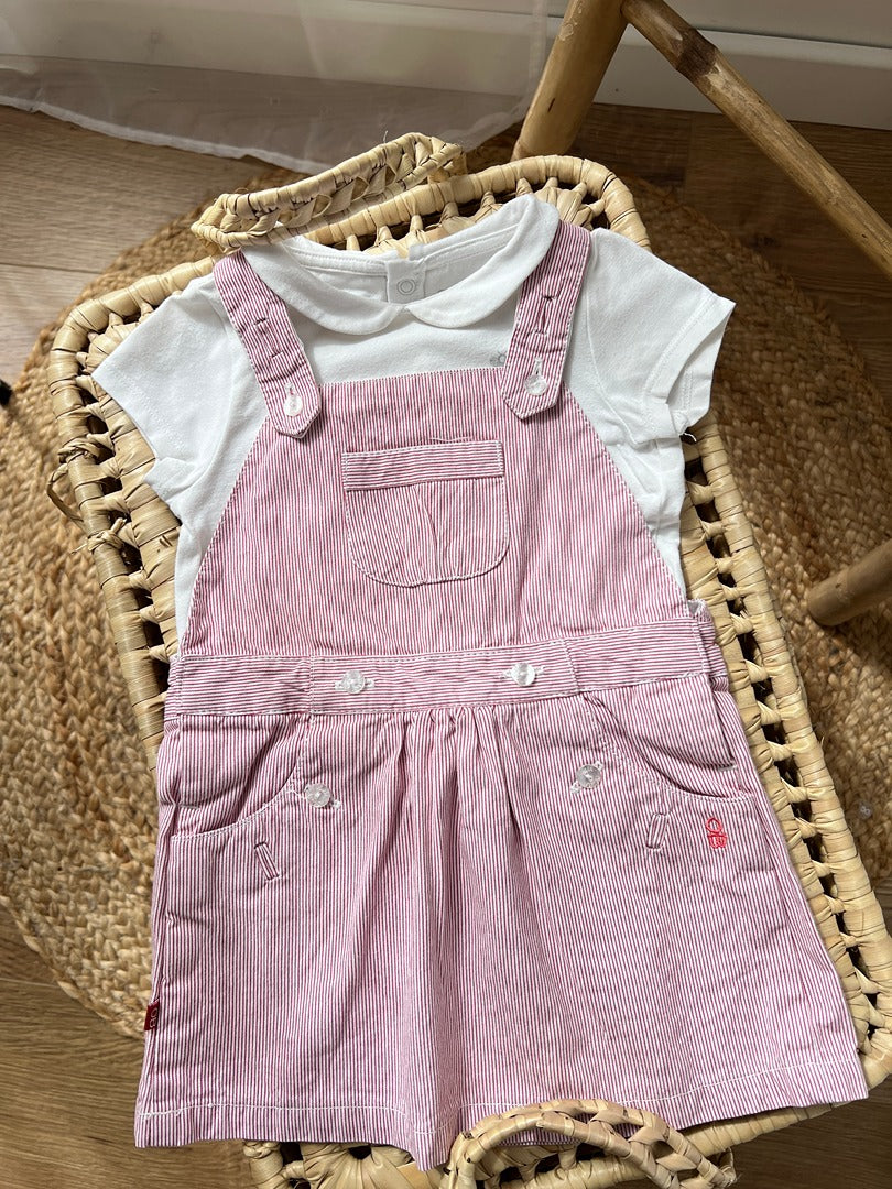 Ensemble Obaïbi fille robe salopette t-shirt manches courtes rose 6 mois été
