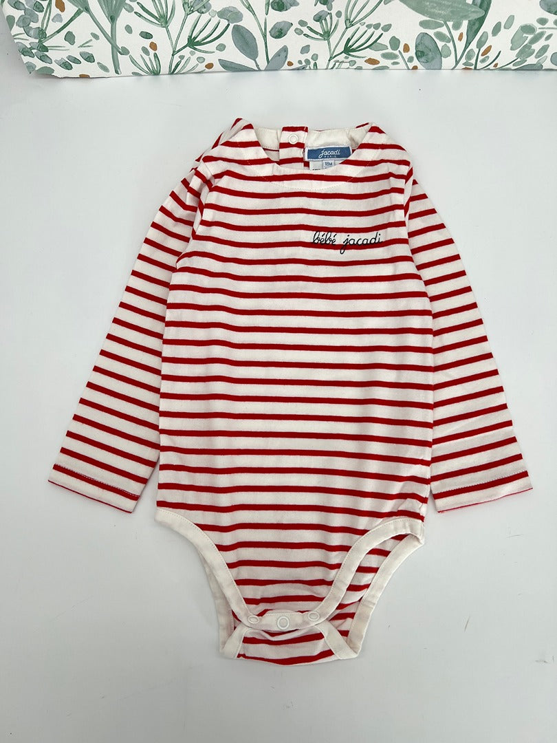Body rayé manches longues mixte Jacadi - 18 mois - Rayures Rouge et blanche - Garçon ou fille