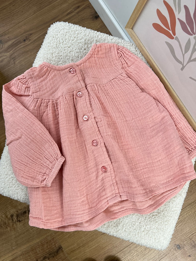 Blouse fille Tape à l'œil 12 mois rose gaze coton mi-saison
