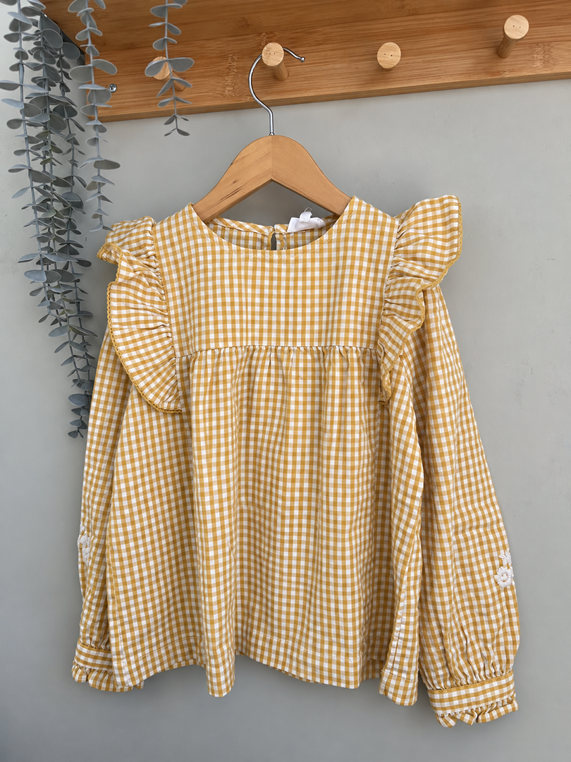 Blouse fille Cadet Rousselle jaune à carreaux mi-saison manches longues 6 ans
