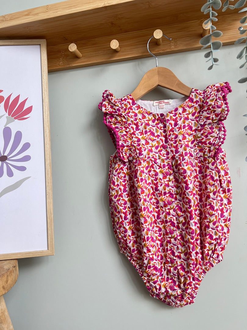 Barboteuse fille Du pareil au même à fleurs rose 2 ans été manches courtes
