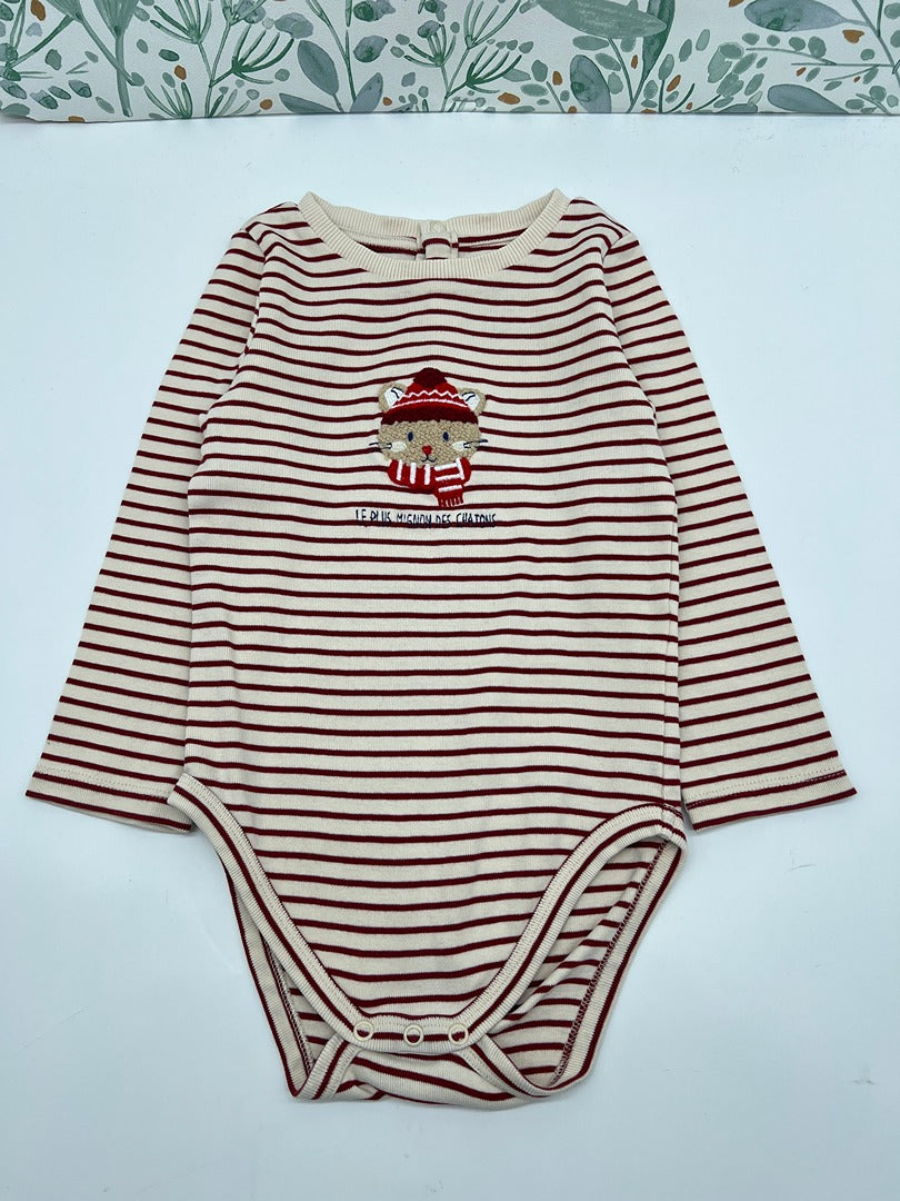 Body rayé manches longues Sergent Major mixte - 3 ans - Bordeaux et crème - Garçon ou fille