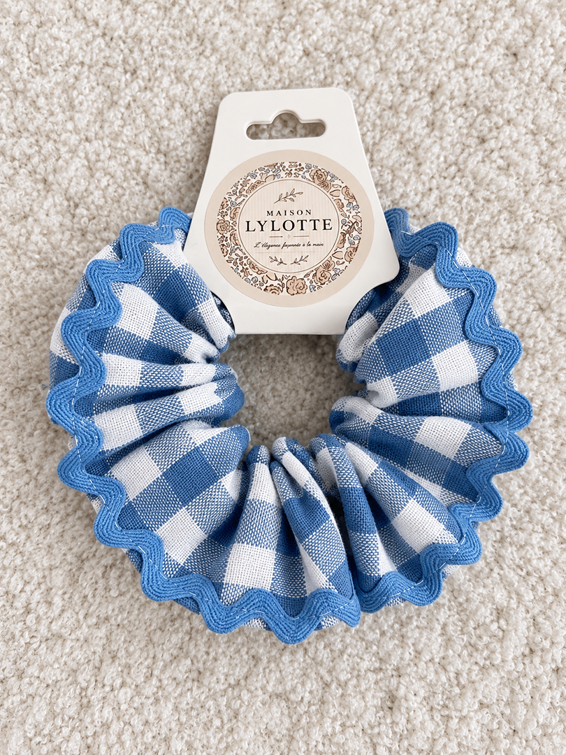 Chouchou croquet fille bleu à carreaux vichy neuf