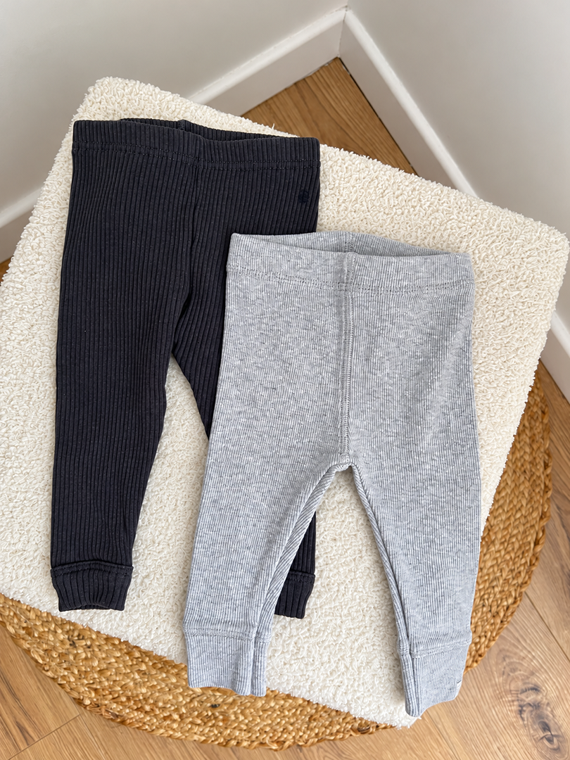 Lot 2 leggings côtelé bébé fille fille noir et gris mi-saison 6 mois Zara Petit Bateau