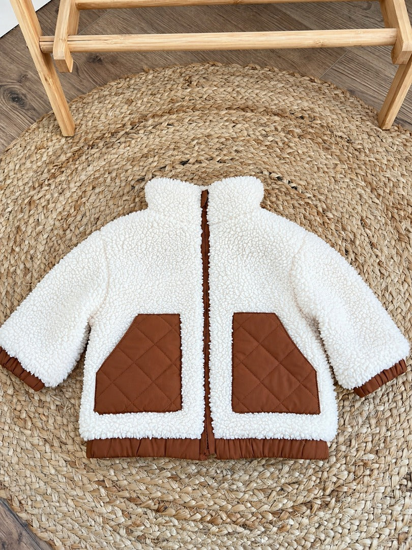 Veste polaire fille Kiabi écru et marron taille 9 mois mi-saison