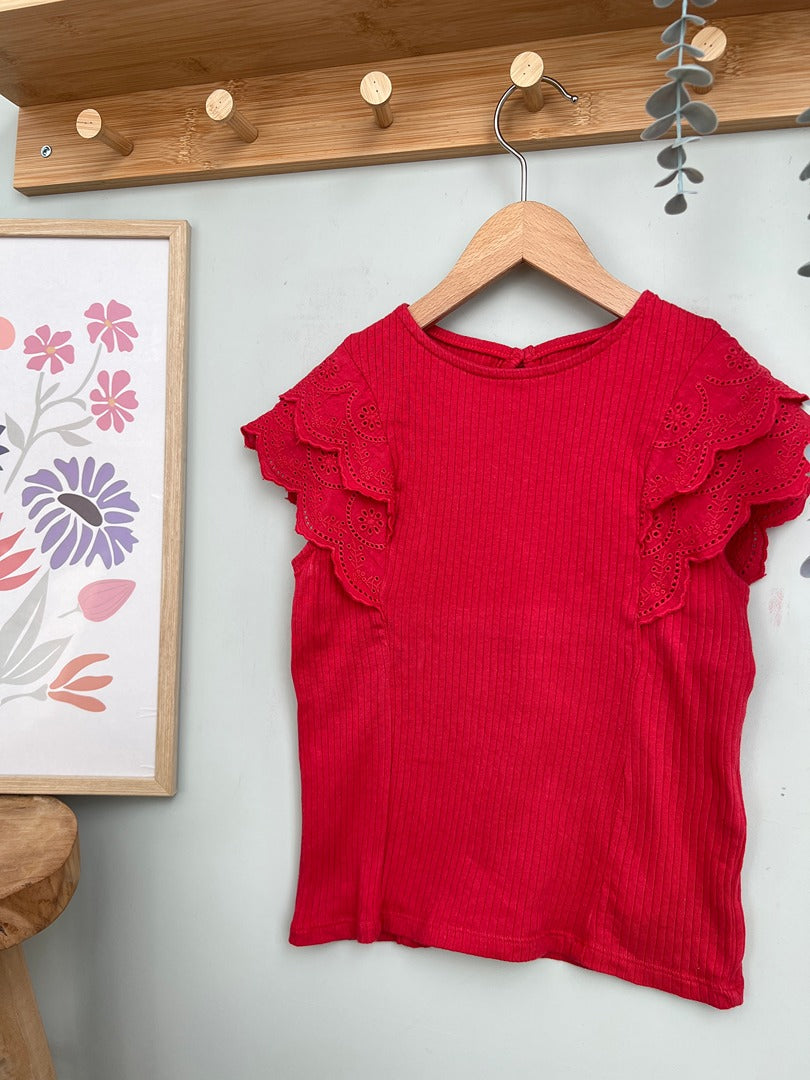 T-shirt côtelé et broderie fille été Kiabi - 4 ans - Rouge