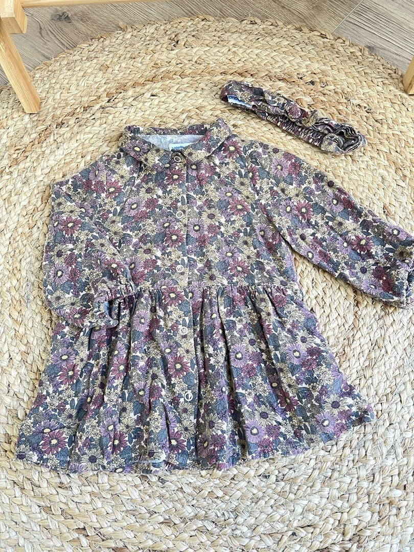 Robe + bandeau assorti fille Vertbaudet fleurie mi-saison 18 mois manches longues
