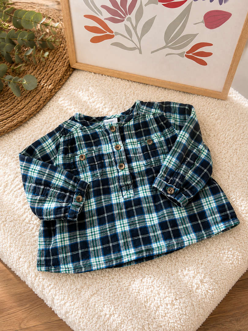 Chemise à carreaux col Mao Petit Bateau Garçon mi-saison Manches Longues 6 Mois idéal cérémonie