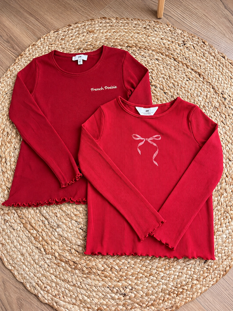 Lot 2 t-shirts fille H&m Le Redoute rouge 6 ans - mi-saison manches longues