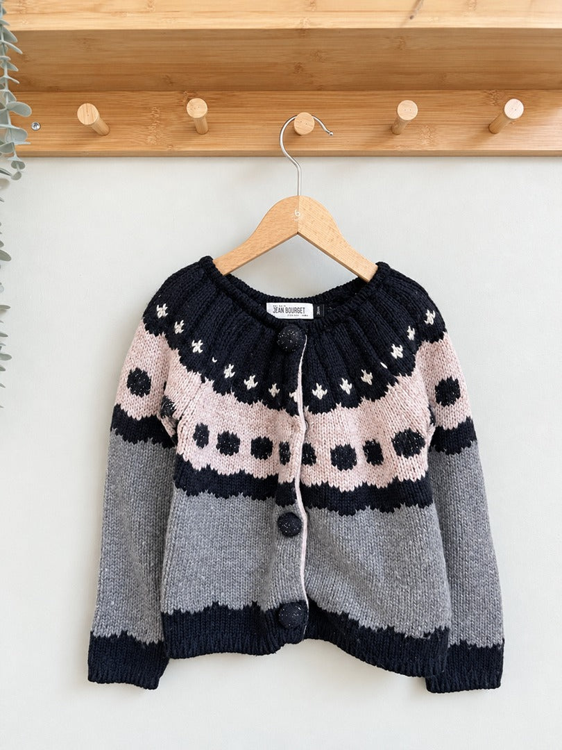 Gilet fille Maison Jean Bourget hiver rose et gris 3 ans