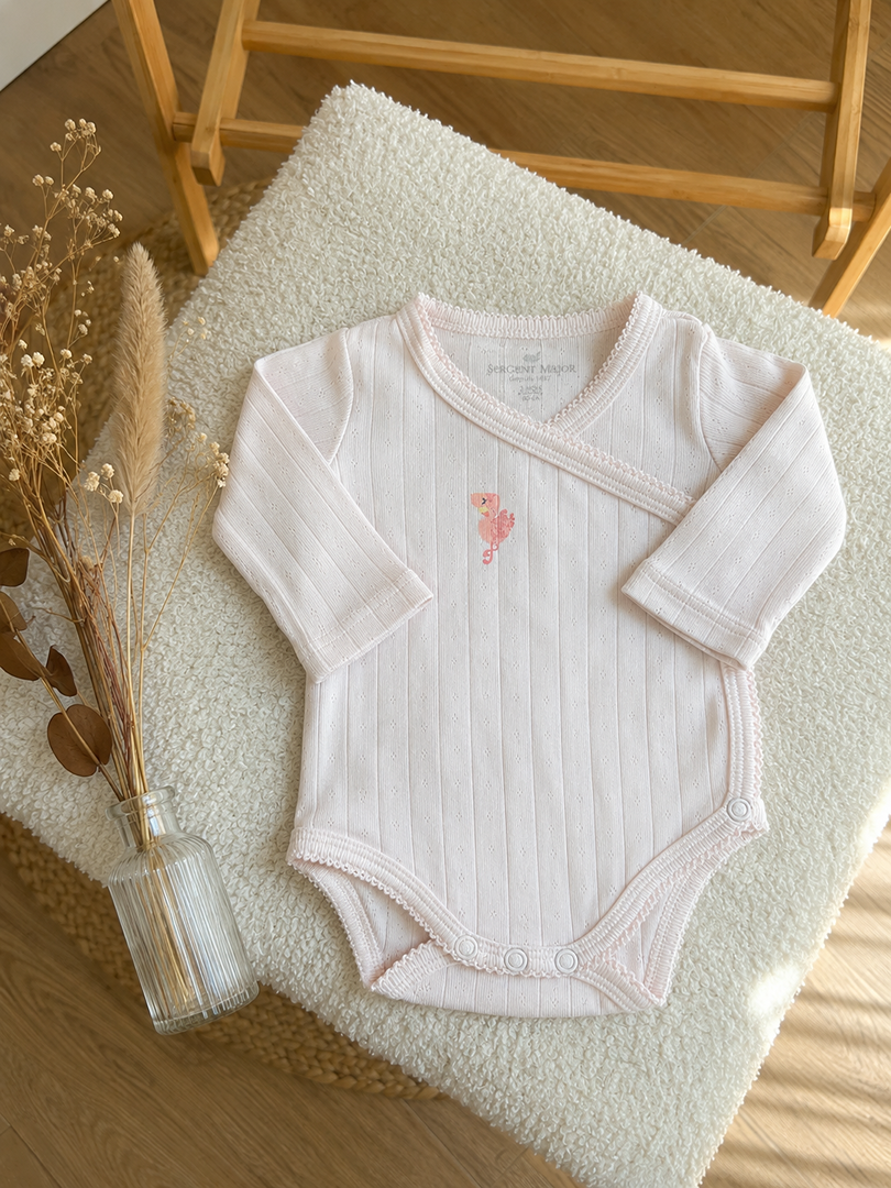 Body croisé Sergent Major 3 mois fille rose manches longues mi-saison