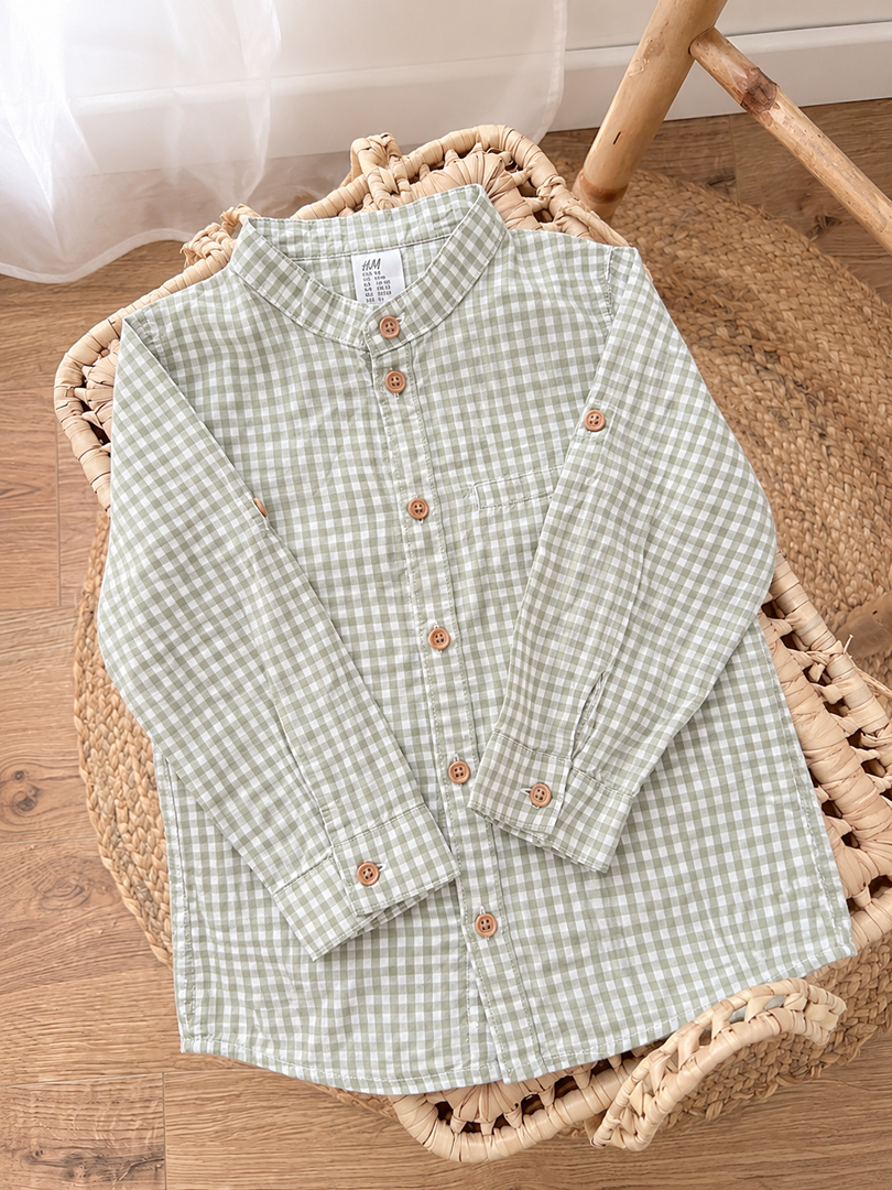 Chemise garçon H&m 2 ans 92 cm vert vichy mi-saison manches longues