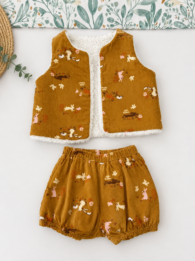 Ensemble Fille Petit Bateau 12 Mois Hiver Moutarde fgilet sans manche bloomer