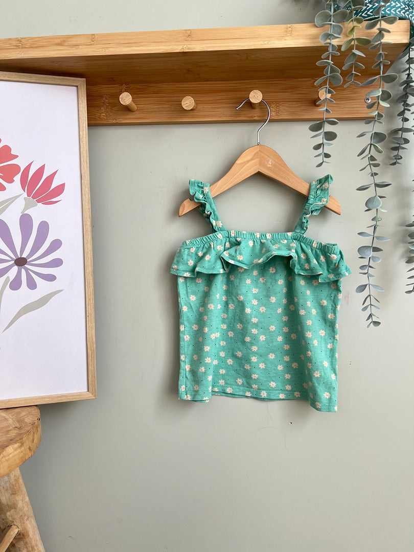 Top t-shirt fille Kiabi 3 ans vert à fleurs sans manches été