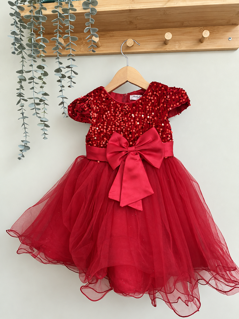 Robe rouge Pretty Baby fille de cérémonie manches courtes taille 4 ans