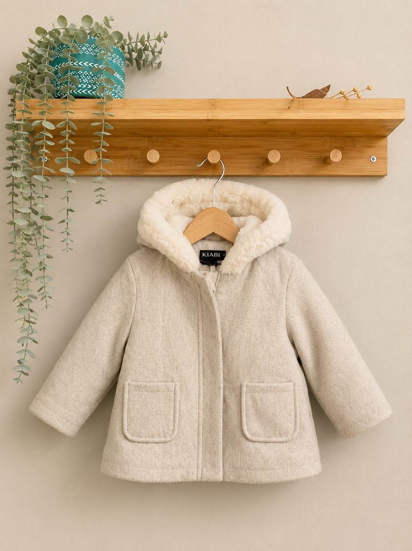 Manteau fille Kiabi 18 mois beige hiver chaud avec capuche manches longues