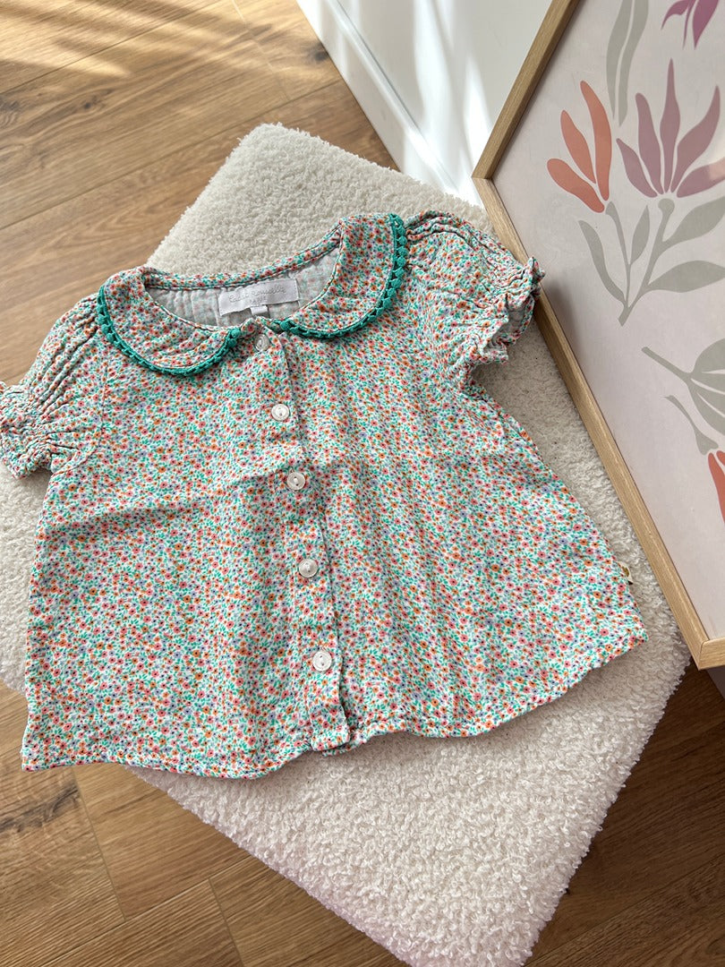 Blouse fleurie verte Cadet Rousselle 6 mois fille été manches courtes joli col