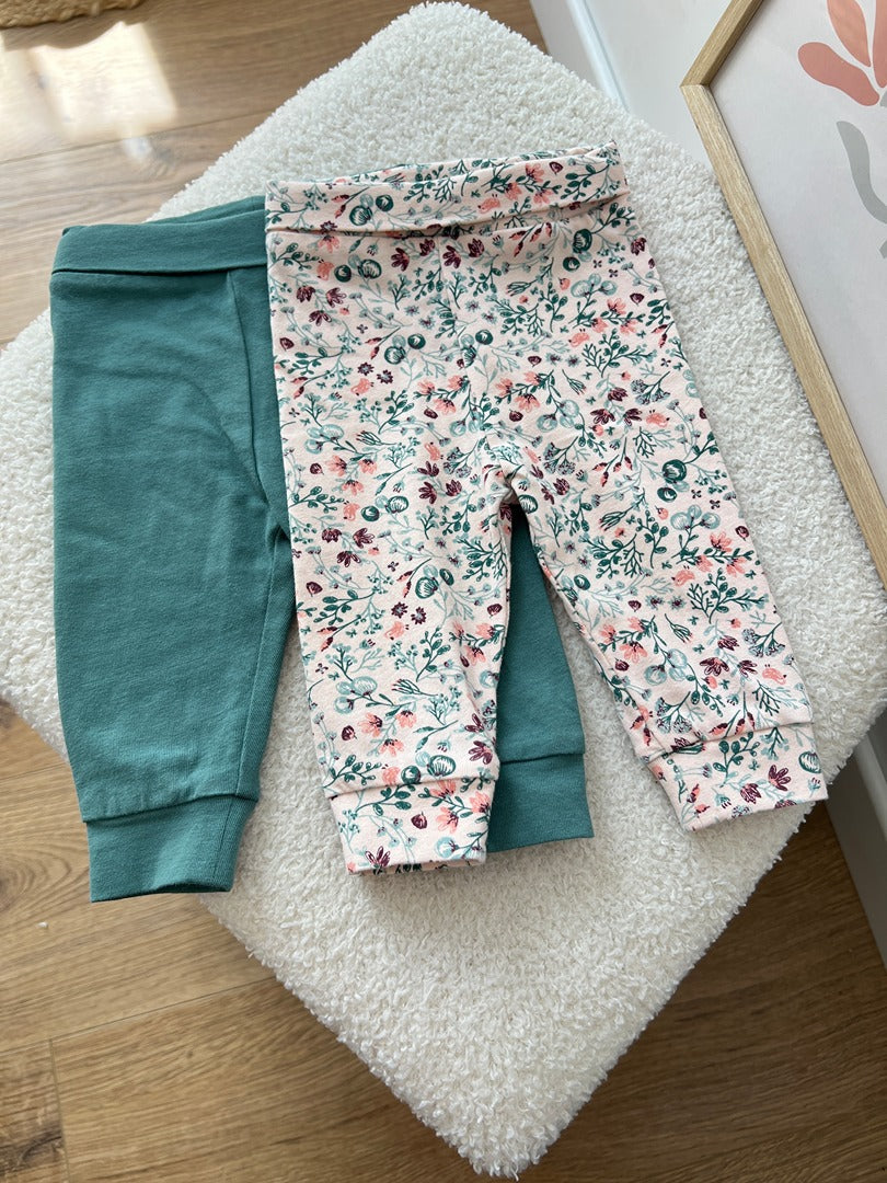 Lot de 2 leggings Vertbaudet fille 3 mois fleurs vert mi-saison