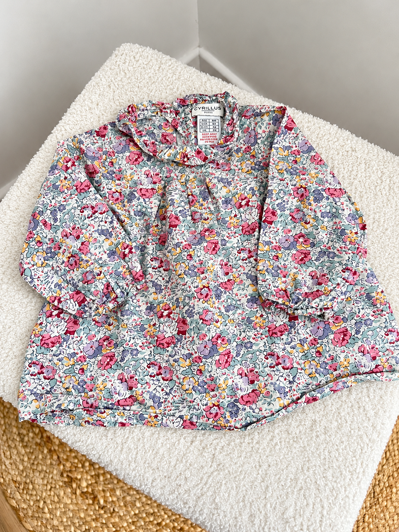 Blouse Cyrillus fille mi-saison fleurs 6 mois manches longues
