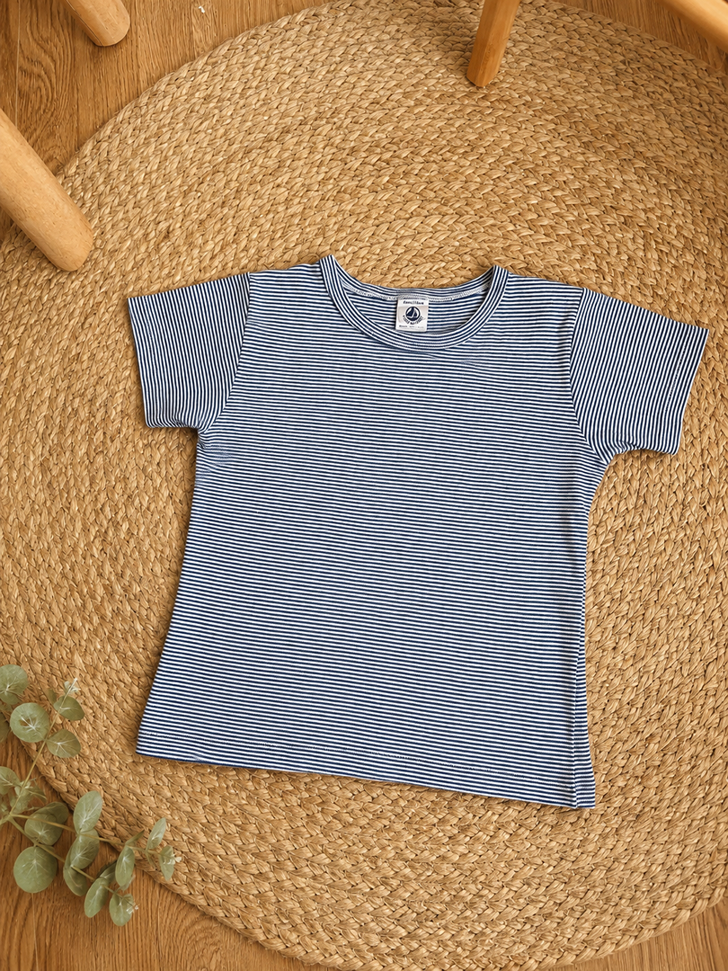 T-shirt Petit Bateau 6 ans marinière bleu garçon manches courtes été maillot de corps
