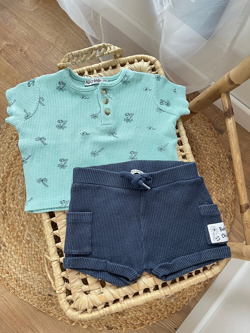 Ensemble garçon Npo Baby 12 mois t-shirt et short nid d'abeille été