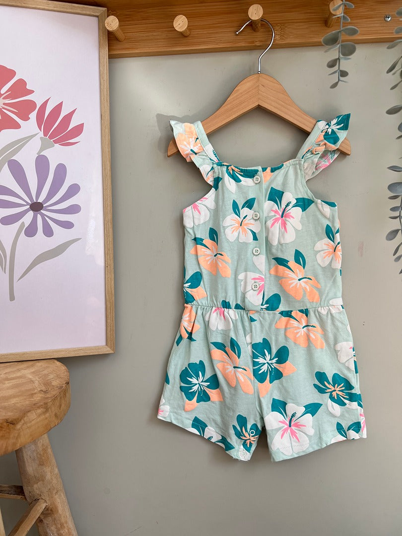 Combishort fille Gémo 3 ans menthe floral été sans manches