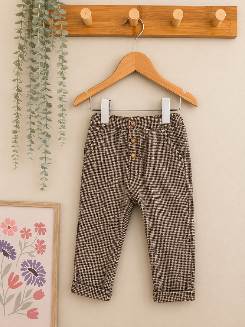 Pantalon Kiabi 18 mois marron motif pied de poule garçon