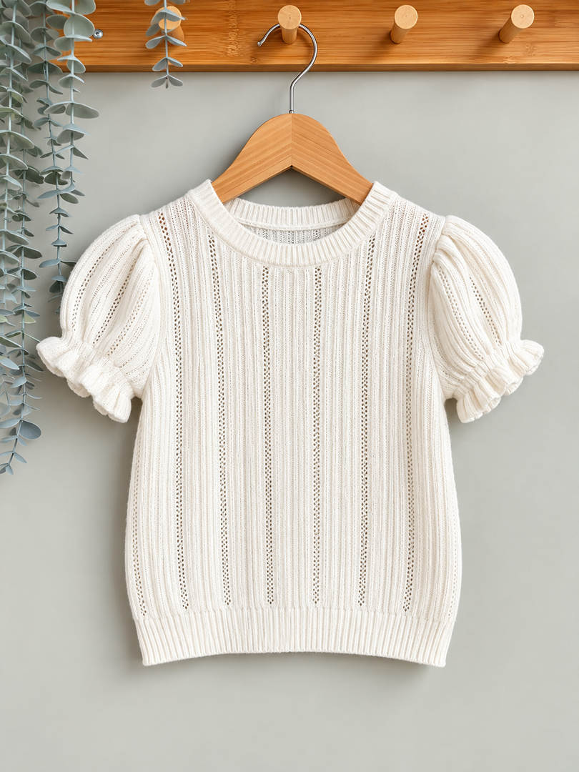 Pull manches courtes Tape à l'œil blanc écru fille mi-saison manches courtes 3 ans