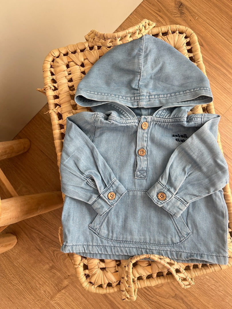 Chemise à capuche Tape à l'oeil 6 mois denim garçon mi-saison