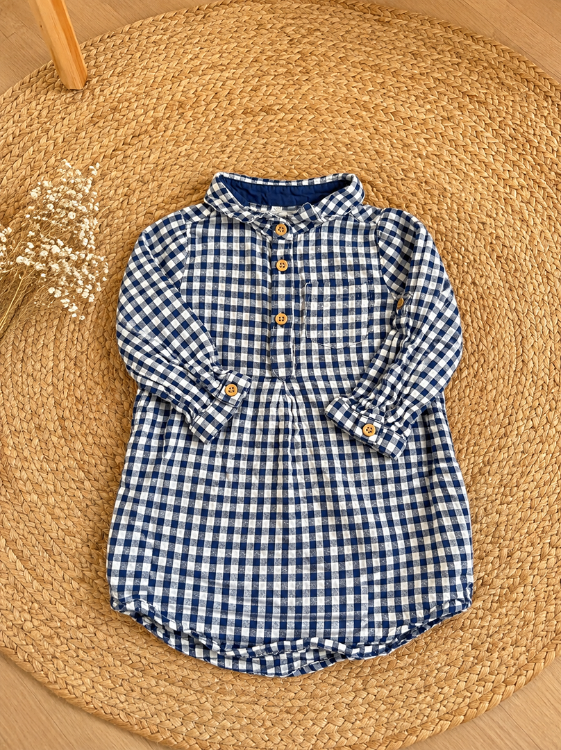Robe vichy bleu H&m fille 12 mois mi-saison manches longues