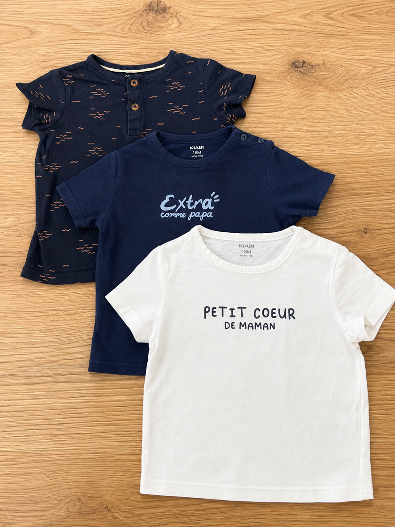 Lot 3 t-shirts garçon Kiabi 18 mois bleu été manches courtes été