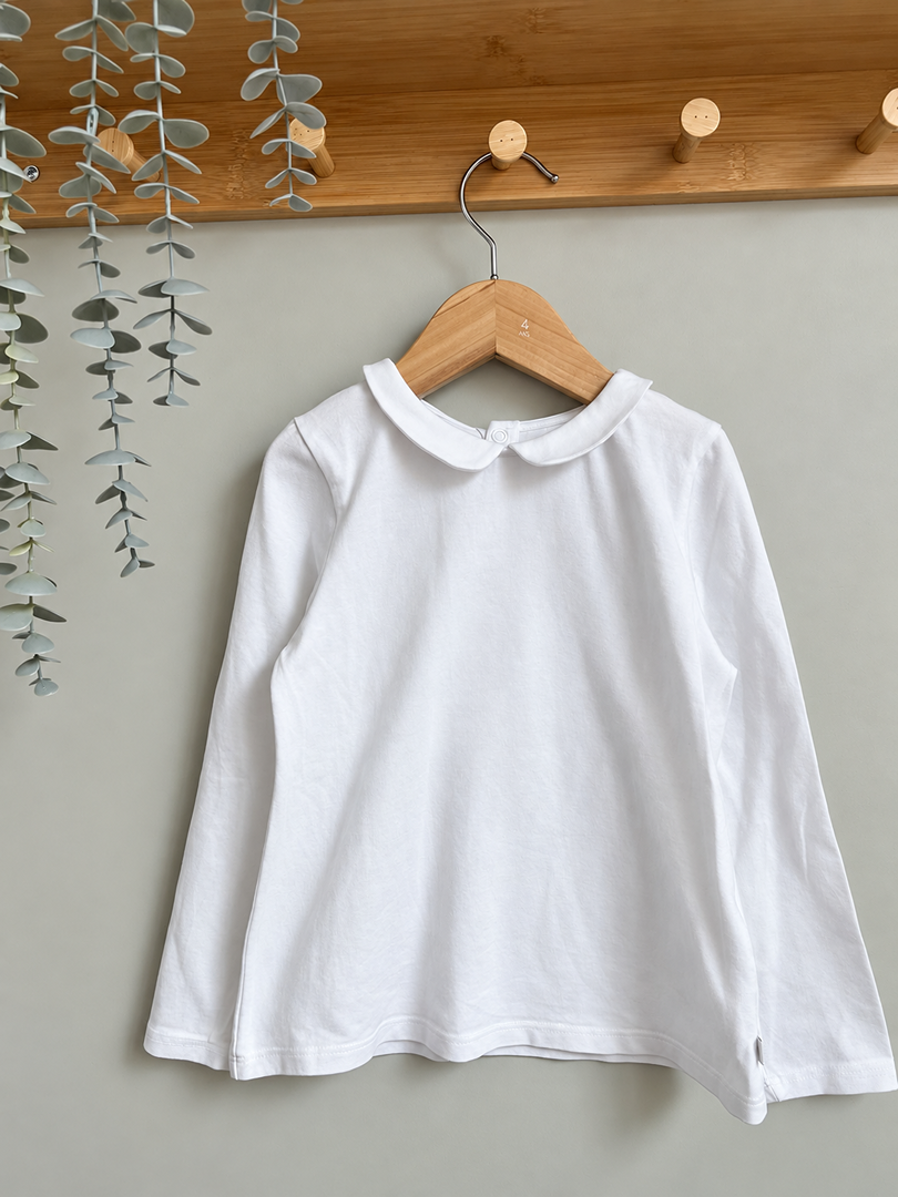 T-shirt blanc joli col manches longues fille Okaïdi 3 ans mi-saison
