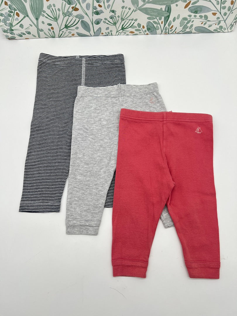 Lot 3 leggings fille Petit Bateau - 6 mois - gris rose