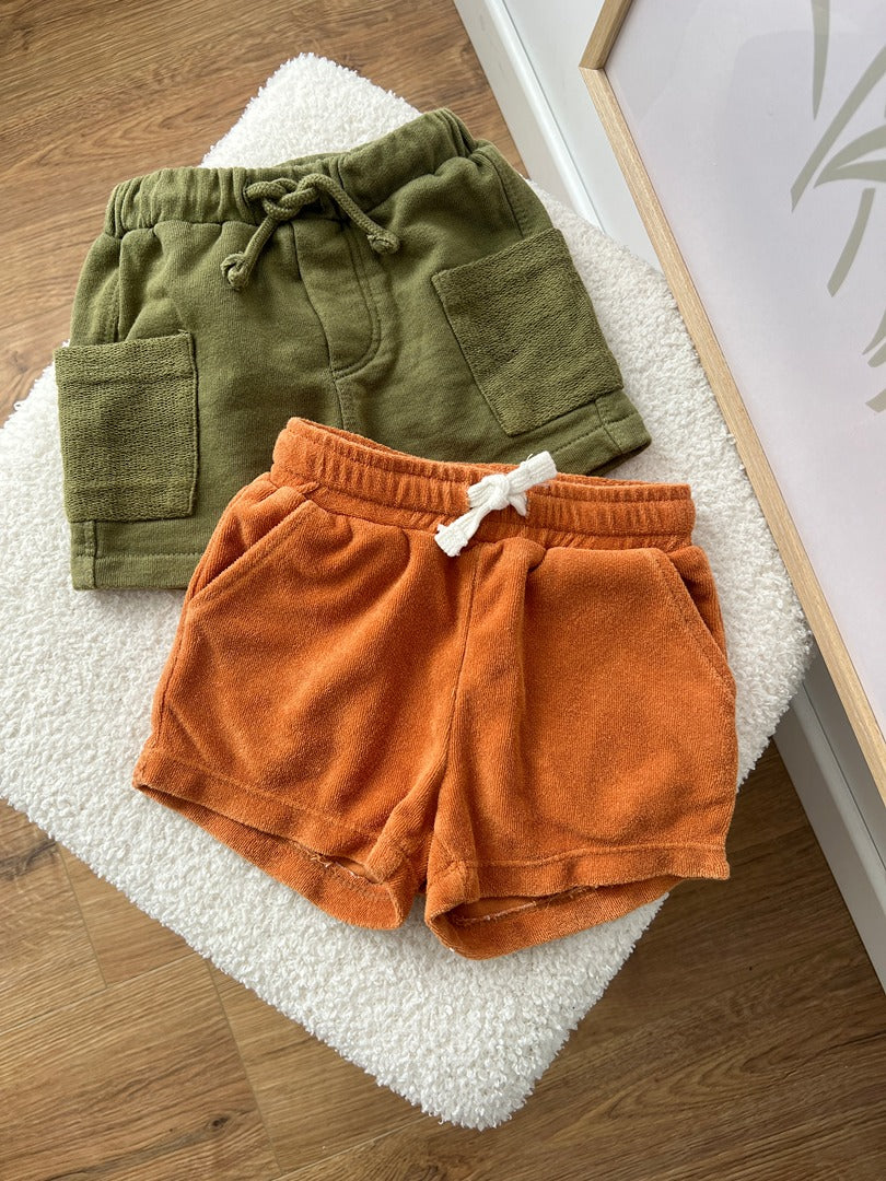 Lot 2 shorts molleton & éponge garçon été Tape à l'oeil Tao & La Redoute - 6 mois - Vert / rouille