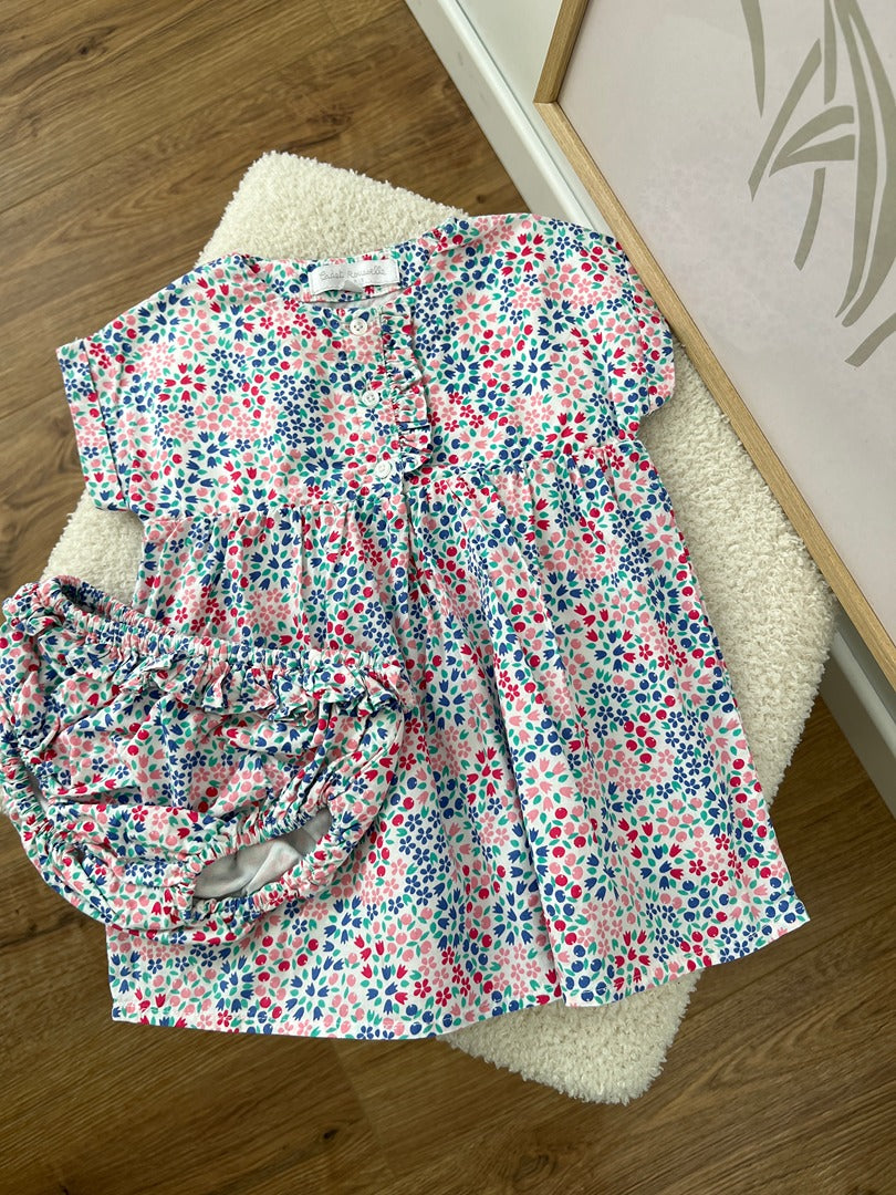 Robe avec bloomer assorti fleurie fille été Cadet Rousselle - 6 mois - Blanc