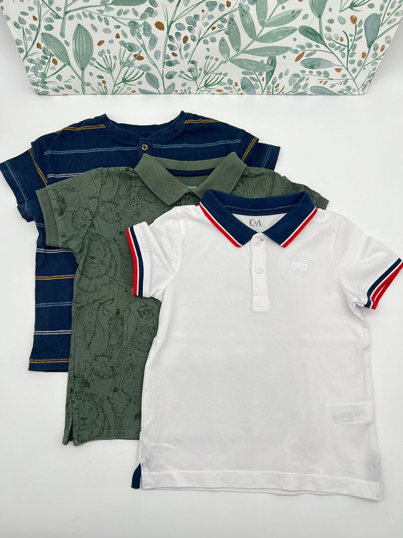 Lot 3 t-shirts polos manches courtes été garçon vertbaudet C&a - 4 ans - Bleu vert blanc
