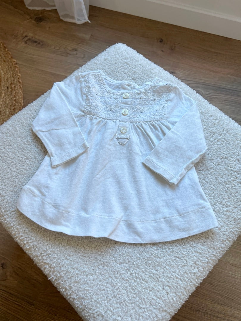 Robe manches longues fille blanc Obaïbi 3 mois mi-saison
