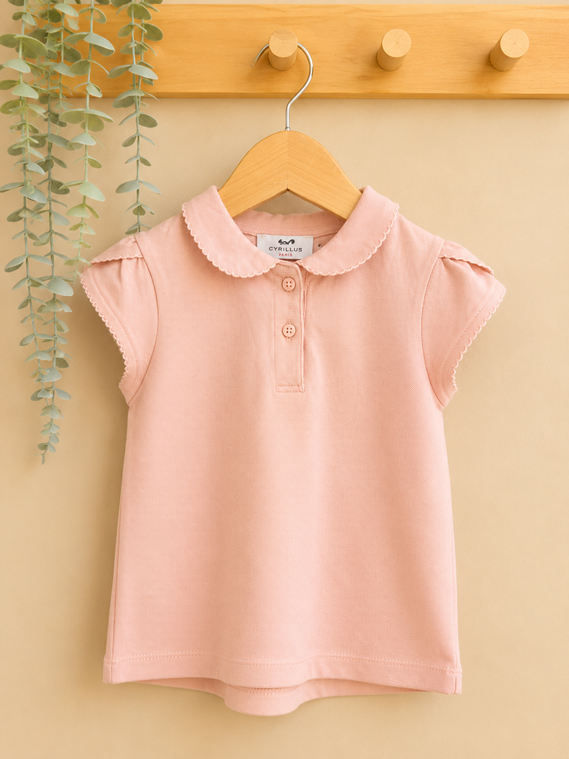 Polo Cyrillus fille 4 ans rose col claudine manches courtes été