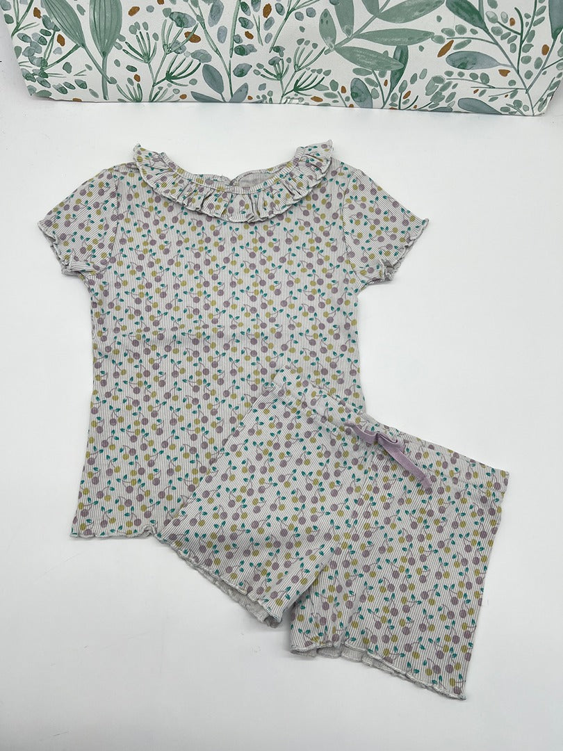 Pyjama 2 pièces / ensemble homewear côtelé été court fille Okaïdi - 3 ans - Blanc cerise
