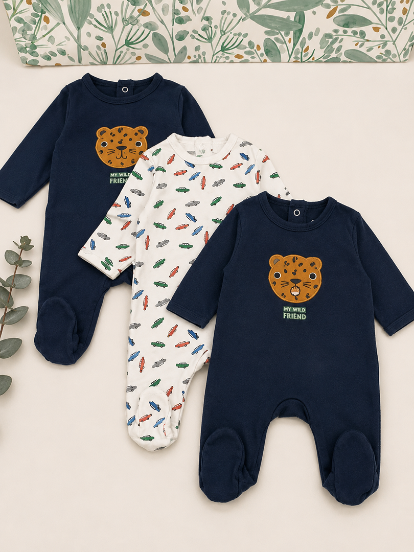 Lot 3 Pyjamas 1 pièce en jersey Bébé Garçon mi-saison Kiabi 1 Mois