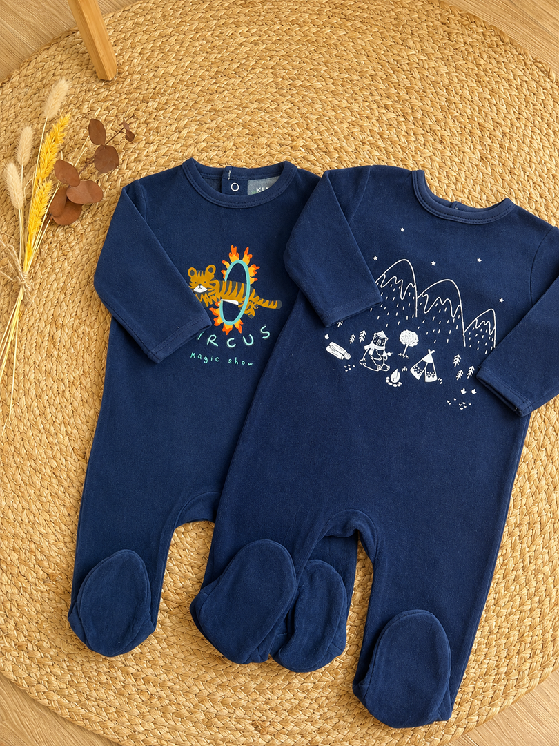 Lot 2 pyjamas 1 pièce velours Carrément Beau Kiabi 3 mois garçon hiver