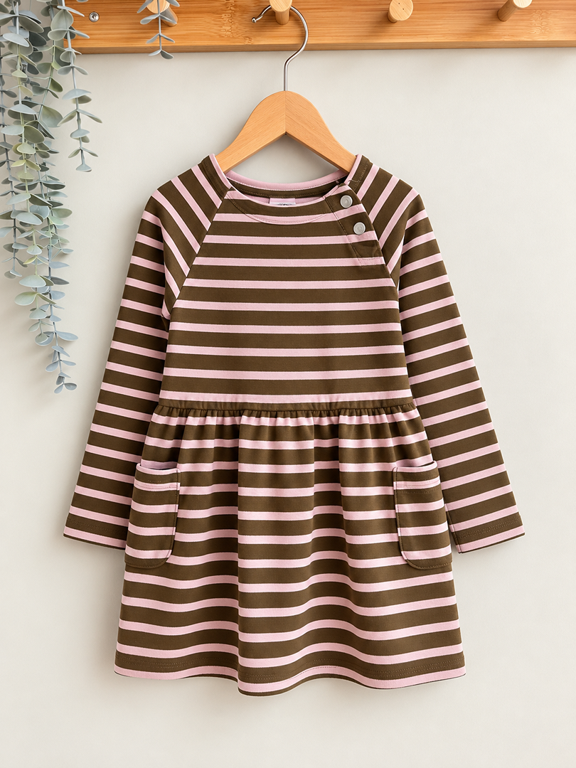 Robe fille Petit Bateau 4 ans kaki et rose Hiver manches longues