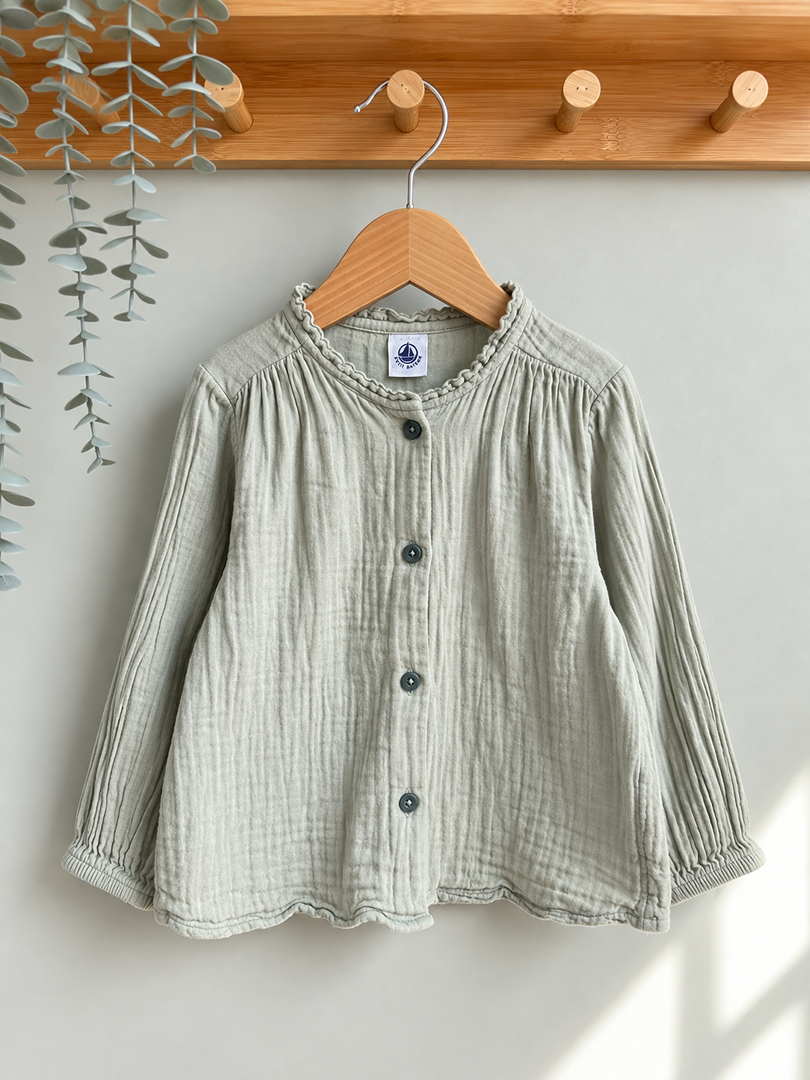 Chemise gaz de coton fille Petit Bateau vert kaki mi-saison manches longues 4 ans