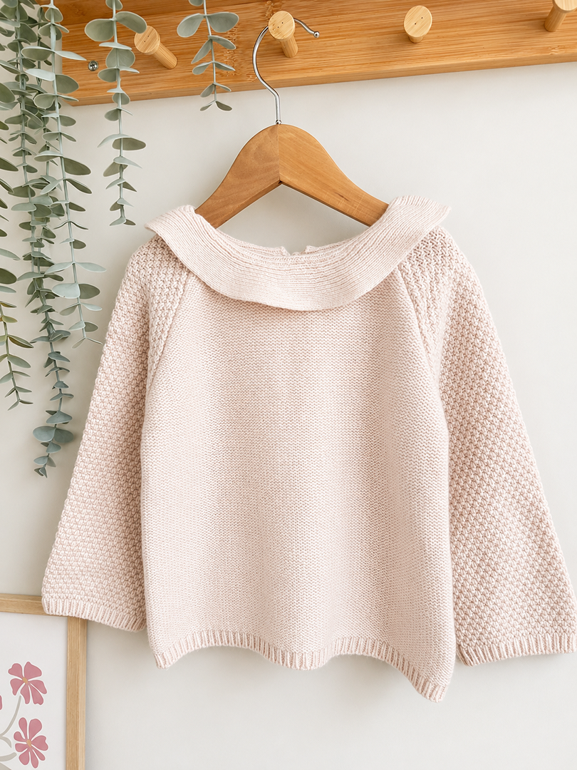 Pull fille Cyrillus 3 ans rose col volanté manches longues