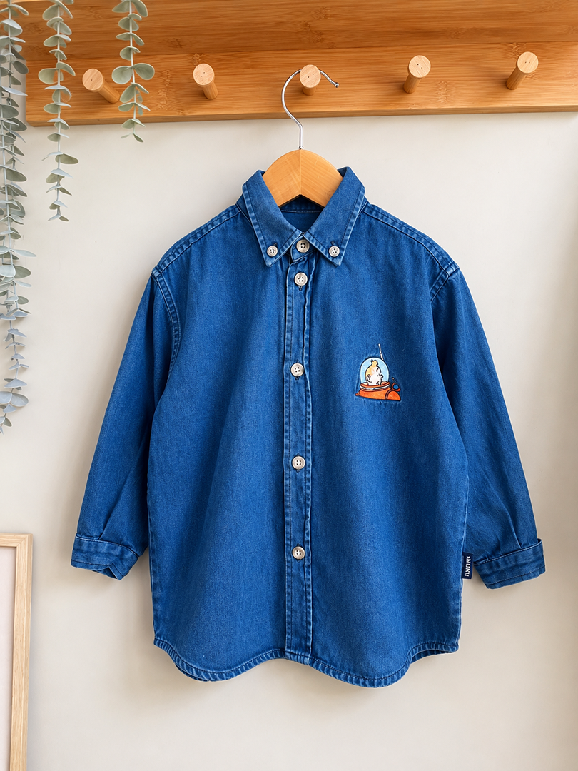Chemise surchemise jean garçon Tintin 4 ans manches longues bleu