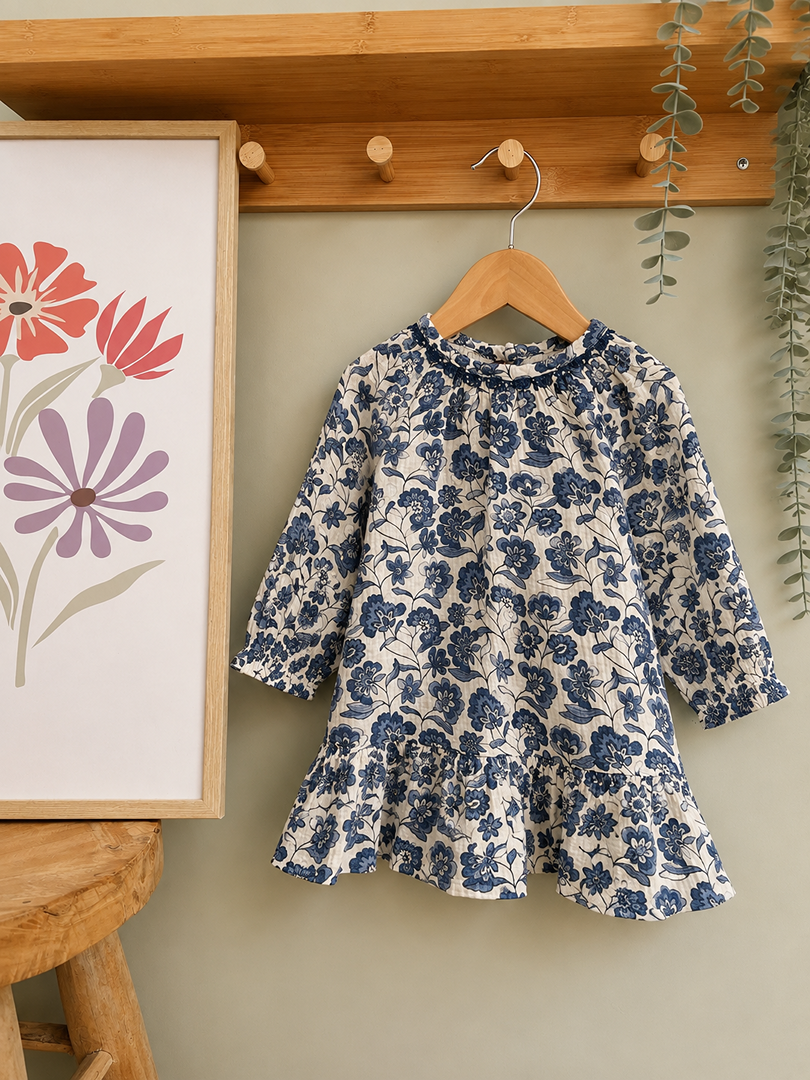 Robe bleue fille Sergent Major 18 mois manches longues gaz de coton