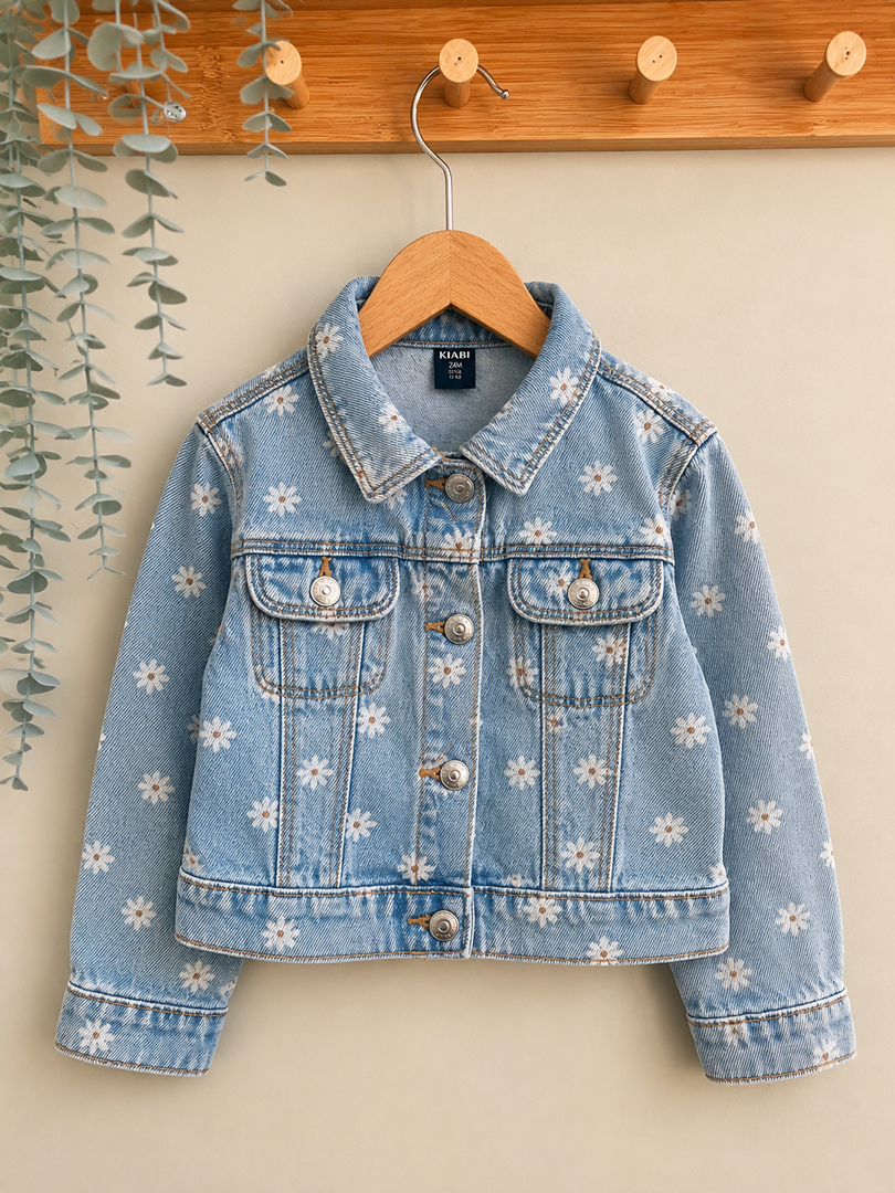 Veste en jean bleue Kiabi fille 2 ans fleurs mi-saison