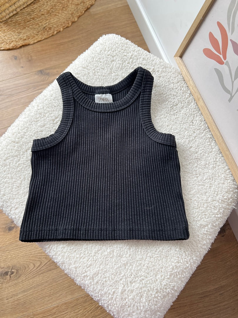 Débardeur croq top Zara fille 6 ans 7ans noir côtelé été sans manches