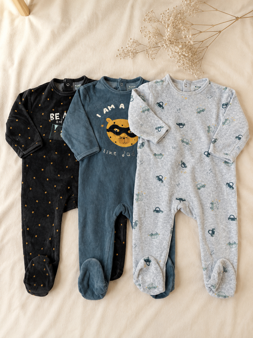 Lot 3 pyjamas dors-bien 1 pièce velours garçon Kiabi 18 mois hiver